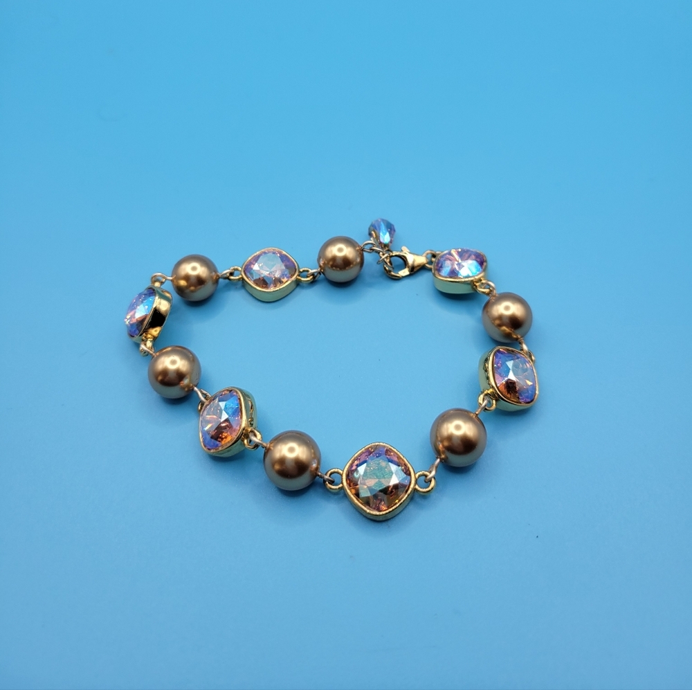 Vintage 14K Gold Filled Aurora borealis Faux Pearl Bracelet